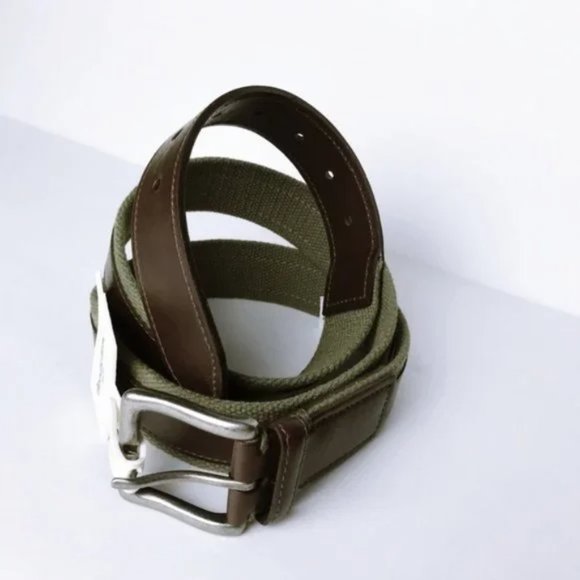 Goodfellow & Co. Men's 35mm Faux Leather Olive Web Belt With Overlay - Picture 2 of 4